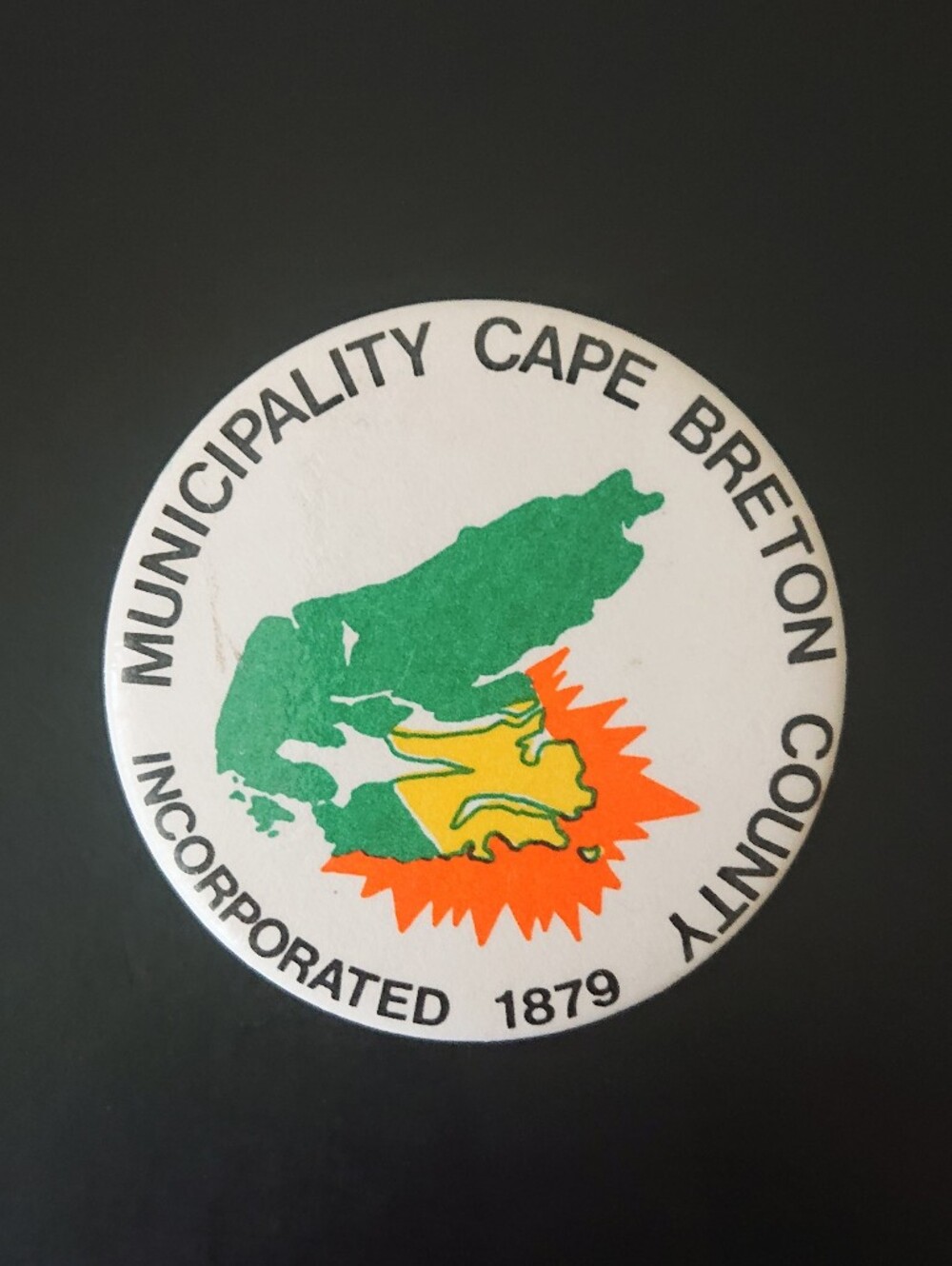 Vintage 2.25" Round Pin Button - Municipality Cape Breton County - Nova Scotia